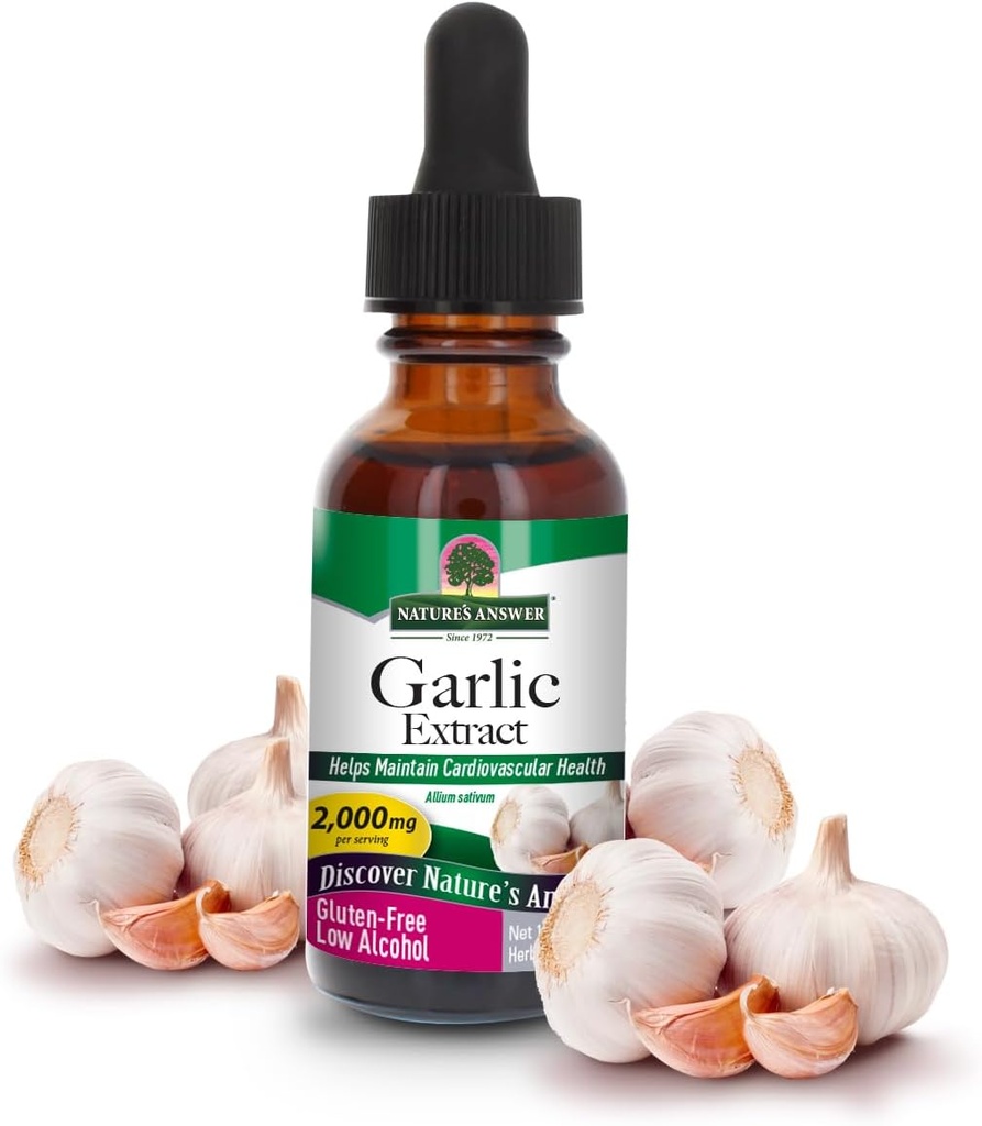 Nature's Answer Garlic Extract | Promotes Overall Health & Well-Being | Made with Low Organic Alcohol | Gluten-Free, Non-GMO & Kosher Certified | 1oz 2