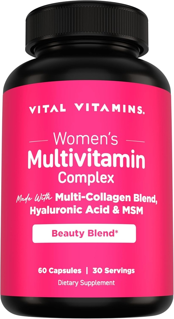 Vital Vitamins Women's Multivitamin Complex - Made with Multi-Collagen Blend, Hyaluronic Acid, & MSM - Beauty Multivitamins - with Vitamin A, C, E, B6, B12, D3-60 Capsules 2