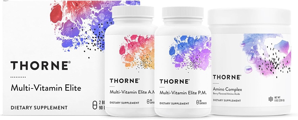 THORNE - Multi-Vitamin Elite AM & PM (180 Capsules) & Amino Complex (Berry, 8 Oz) Bundle - Supports Energy Production & Athletic Performance - Gluten, Dairy & Soy-Free 2