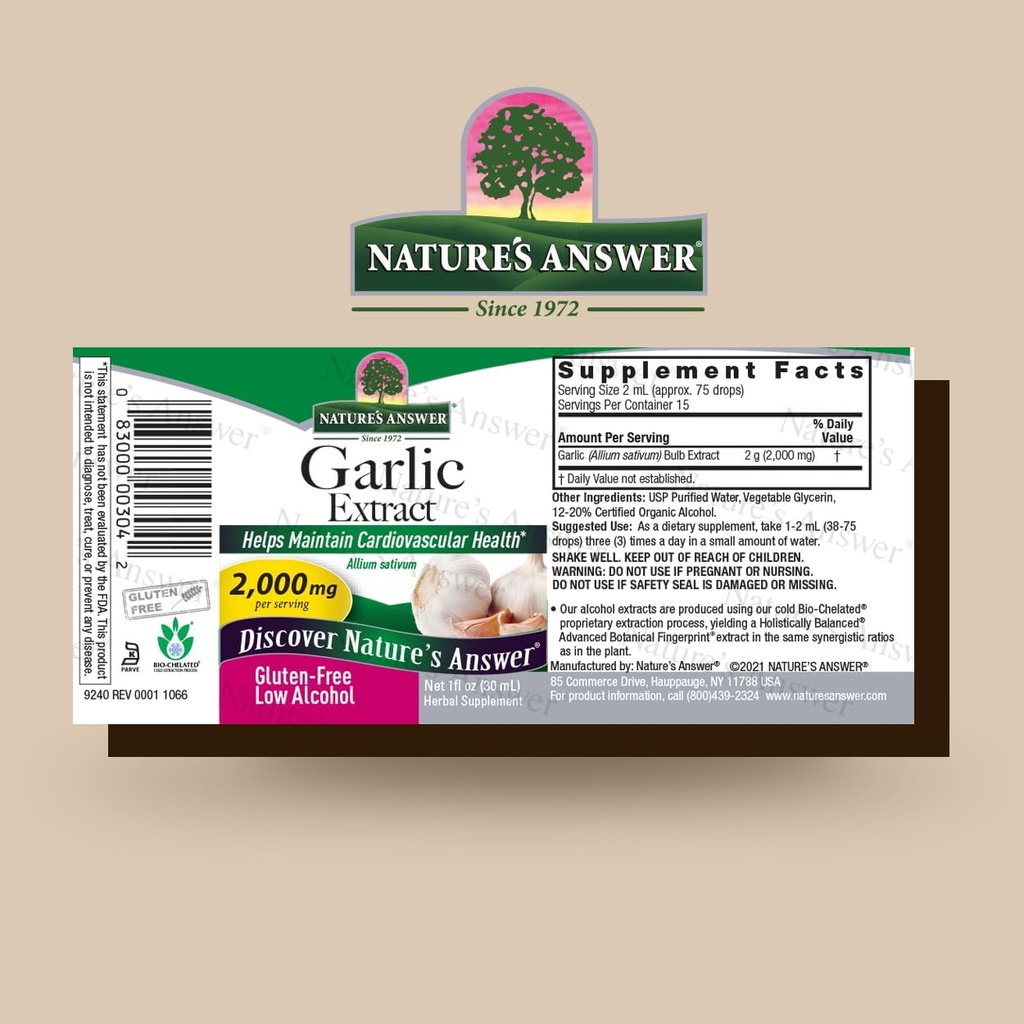 Nature's Answer Garlic Extract | Promotes Overall Health & Well-Being | Made with Low Organic Alcohol | Gluten-Free, Non-GMO & Kosher Certified | 1oz 3