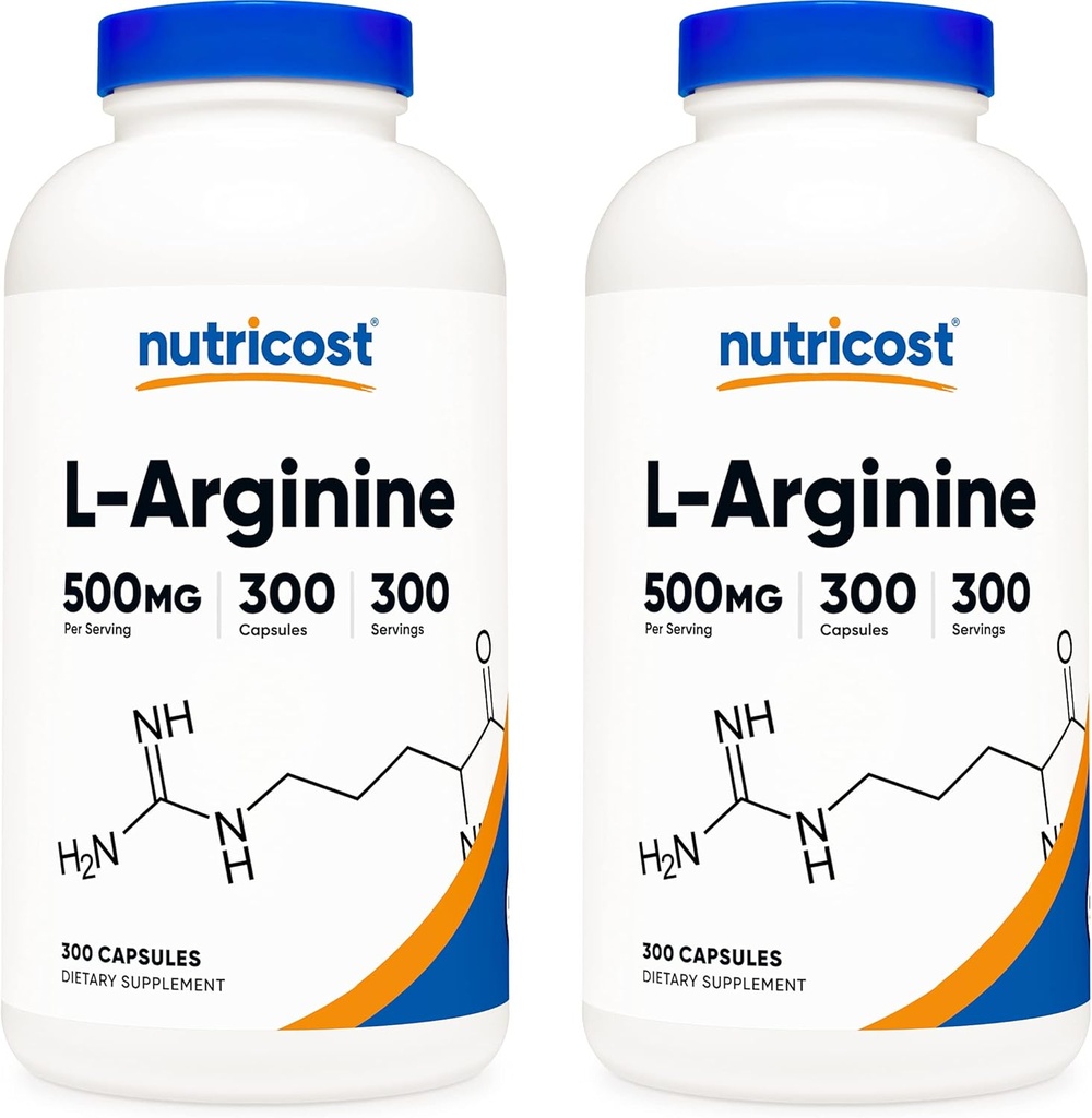 Nutricost L-Arginine 500mg, 300 Capsules (2 Bottles) 2