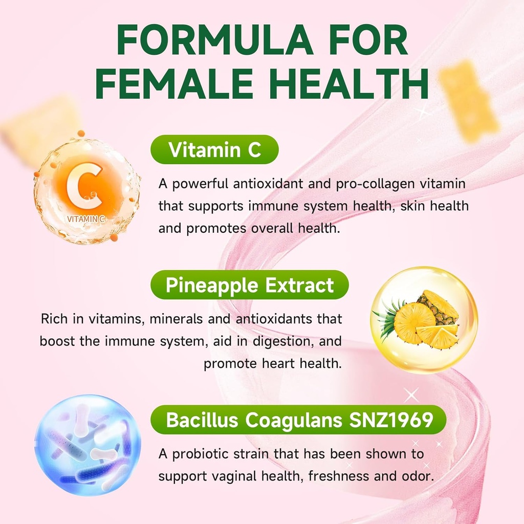 Premium Feminine Balance Gummies for Women's Immune Health, Hawaiian Pineapple Gummies Support PH Balance & Vaginal Health, Vegan, Gluten-Free, 120 Count 4