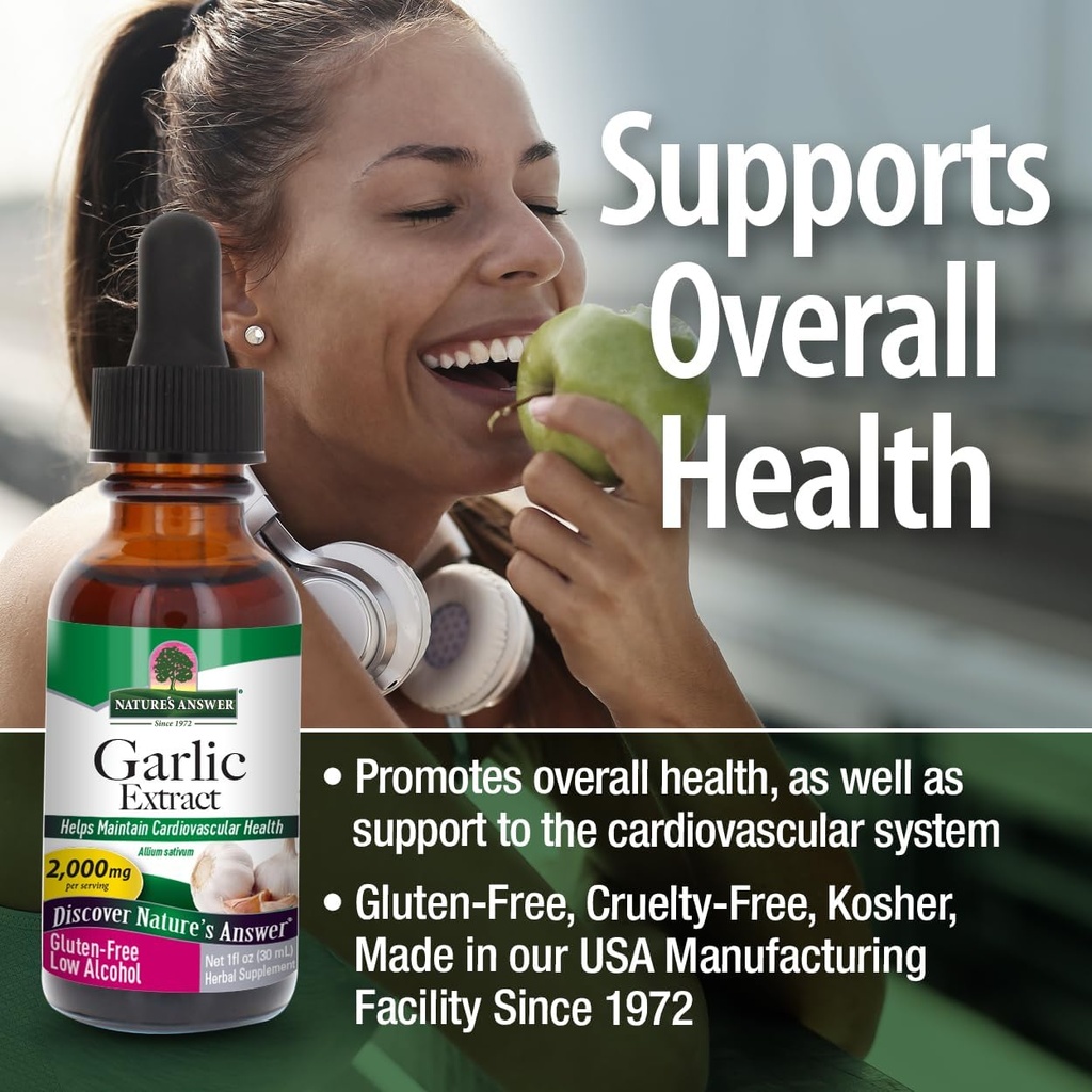 Nature's Answer Garlic Extract | Promotes Overall Health & Well-Being | Made with Low Organic Alcohol | Gluten-Free, Non-GMO & Kosher Certified | 1oz 4