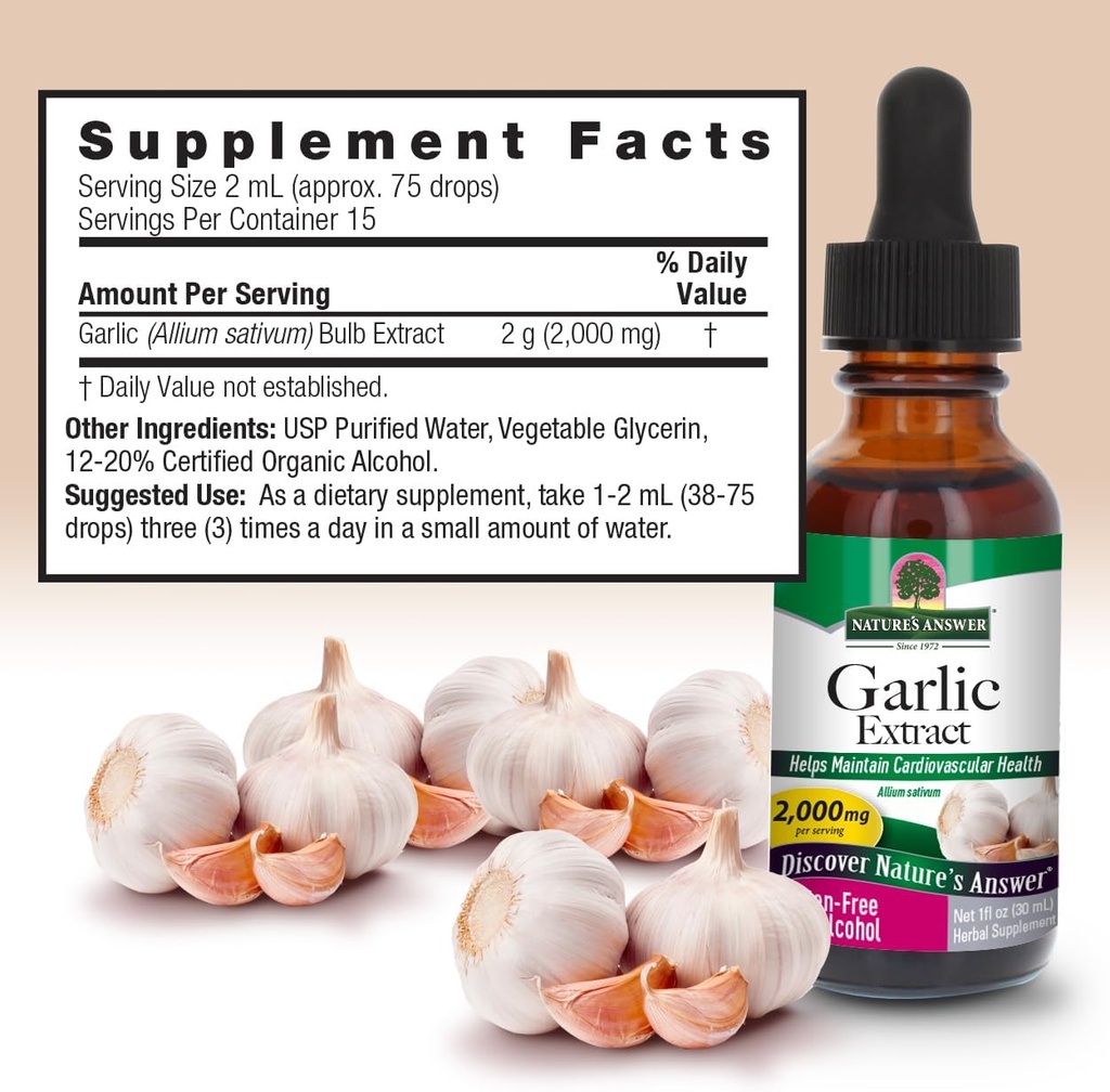 Nature's Answer Garlic Extract | Promotes Overall Health & Well-Being | Made with Low Organic Alcohol | Gluten-Free, Non-GMO & Kosher Certified | 1oz 5