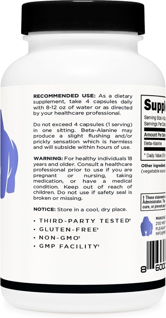 Primal Beta-Alanine Capsules 3400mg (30 Servings, 120 Capsules) - Supplement, Gluten-Free & Non-GMO, 850mg Per Cap 4