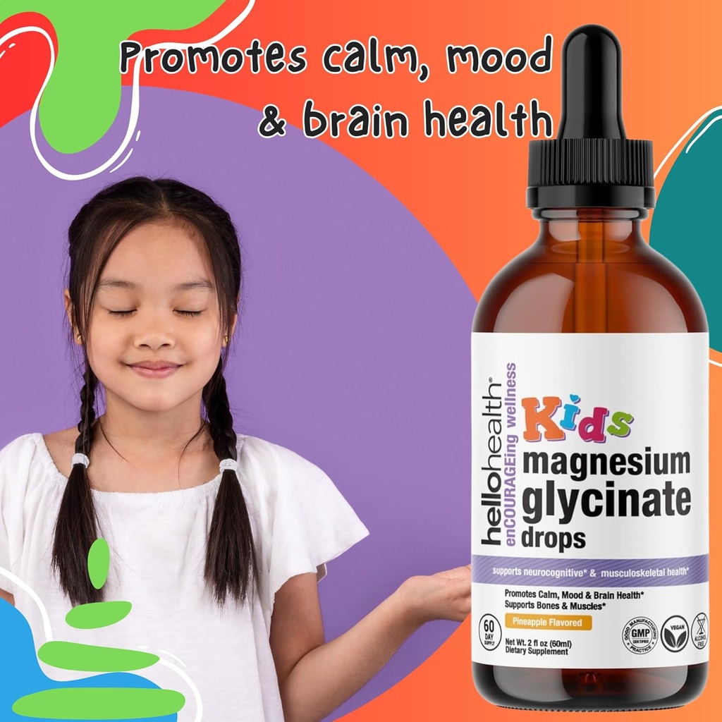 Kids Magnesium Glycinate Liquid Drops – Sugar Free Liquid Magnesium Drops, Happy Calm for Kids Calming Supplement Complex – Magnesium for Children & Nighttime Sleep, Pineapple Flavor 2 Fl Oz. 3