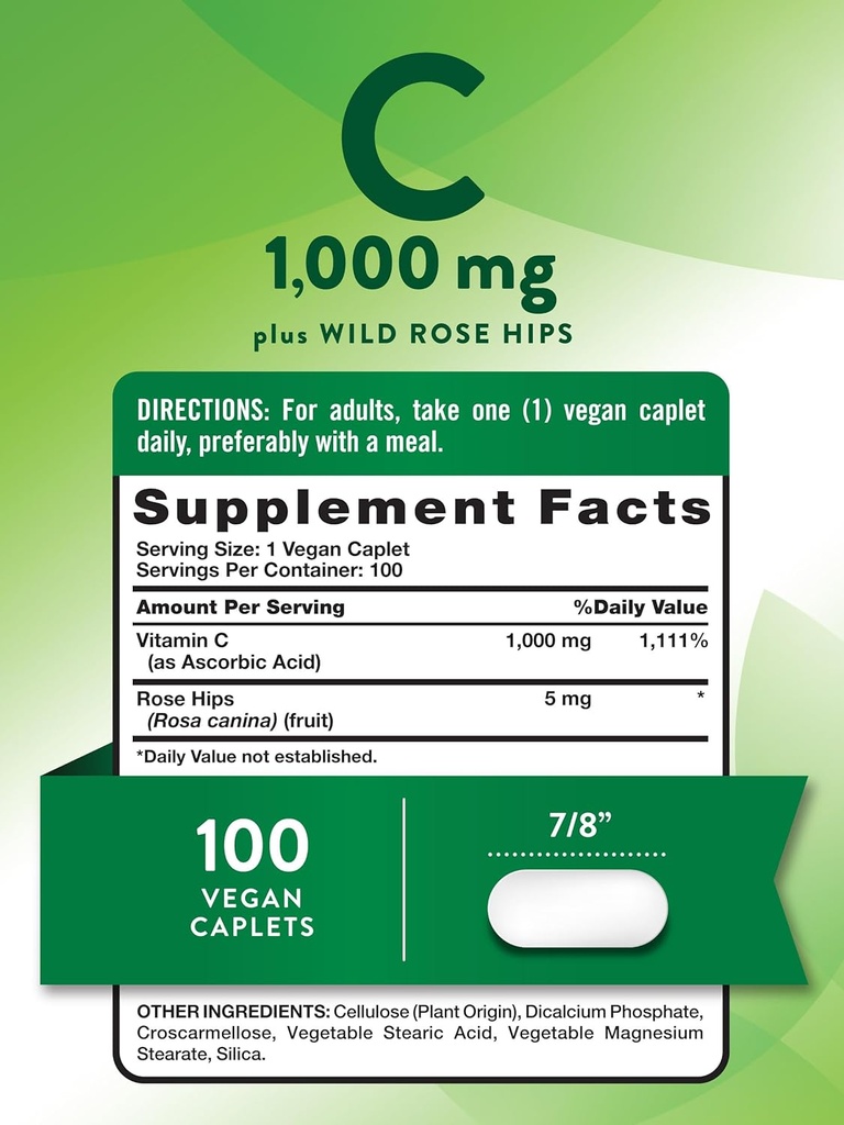 Nature's Truth Vitamin C 1000 mg with Rose Hips | 110 Caplets | Vegan, Non-GMO, & Gluten Free Supplement 3