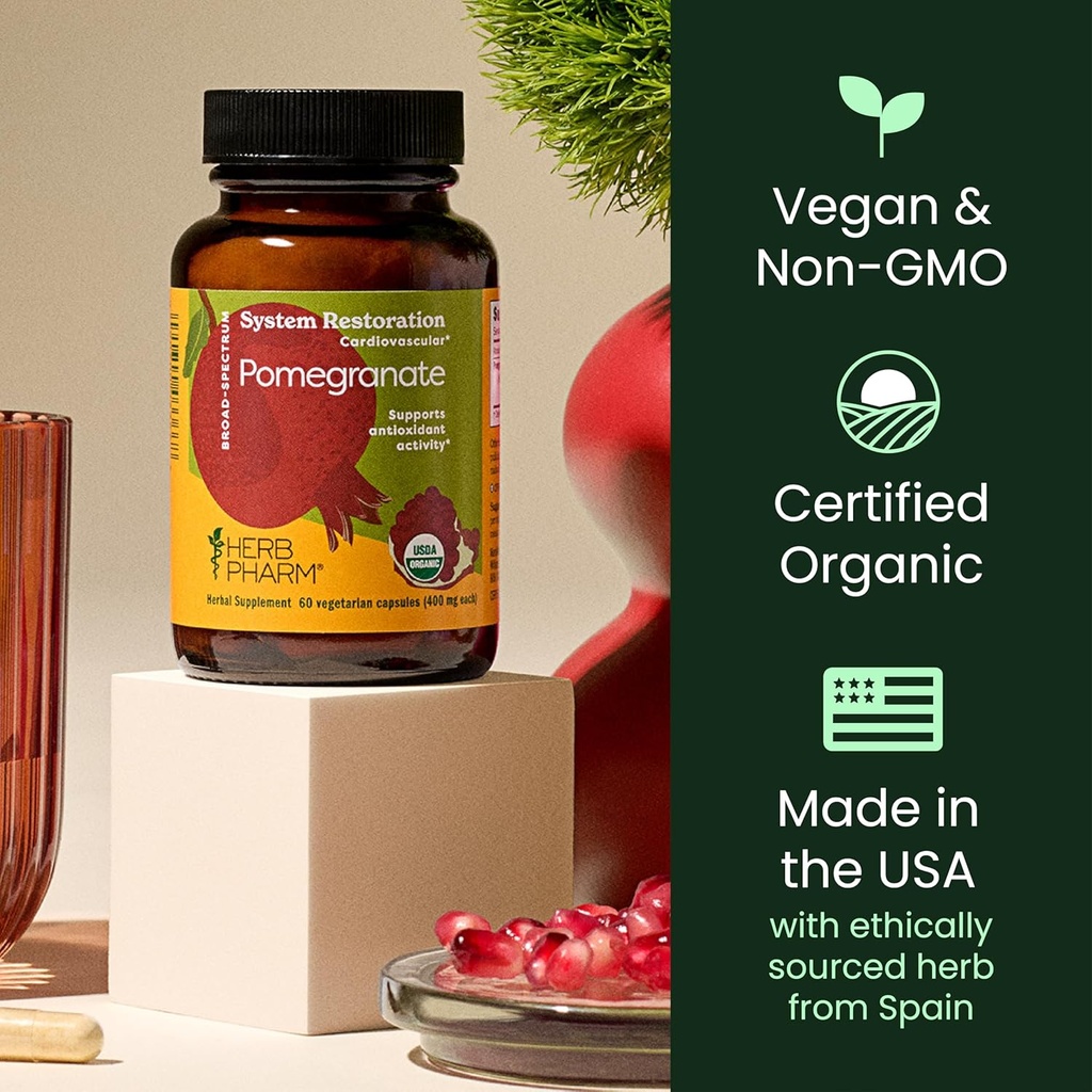 Herb Pharm USDA Organic Pomegranate Capsules for Heart Health Support | Antioxidant Activity Support & Heart Health Supplement Certified Organic Pomegranate Extract | 60 Vegan Capsules 30 Day Supply* 6
