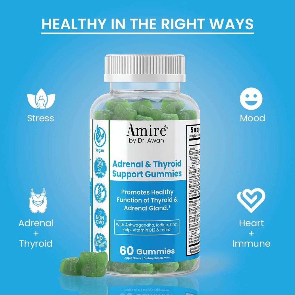 Amire by Dr. Awan Thyroid Support Gummies, Promotes Healthy Function of Thyroid, Kelp, Selenium & Ashwagandha to Improve Energy, Immunity, Metabolism, 180ct, 90day Supply 4