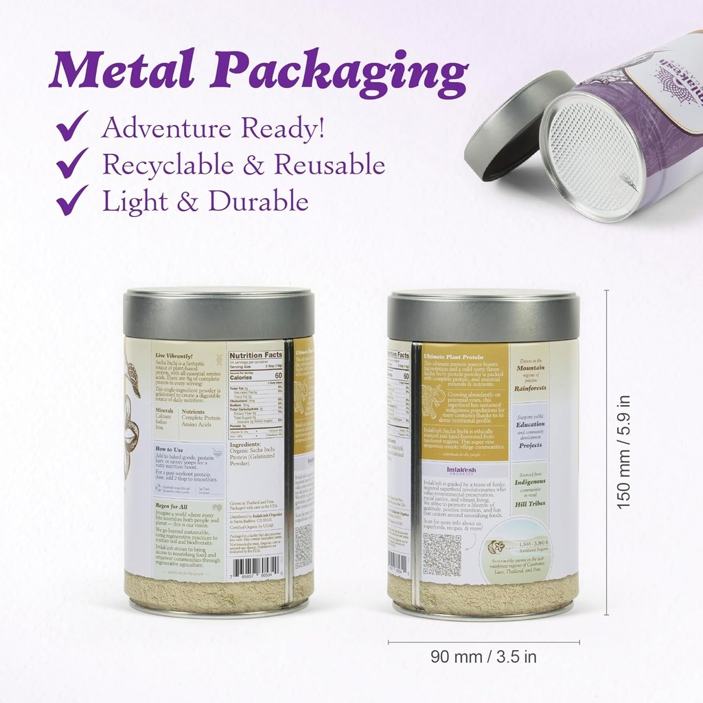 Imlakesh Organics Sacha Inchi Protein, Powder (12oz Metal Jar) 6