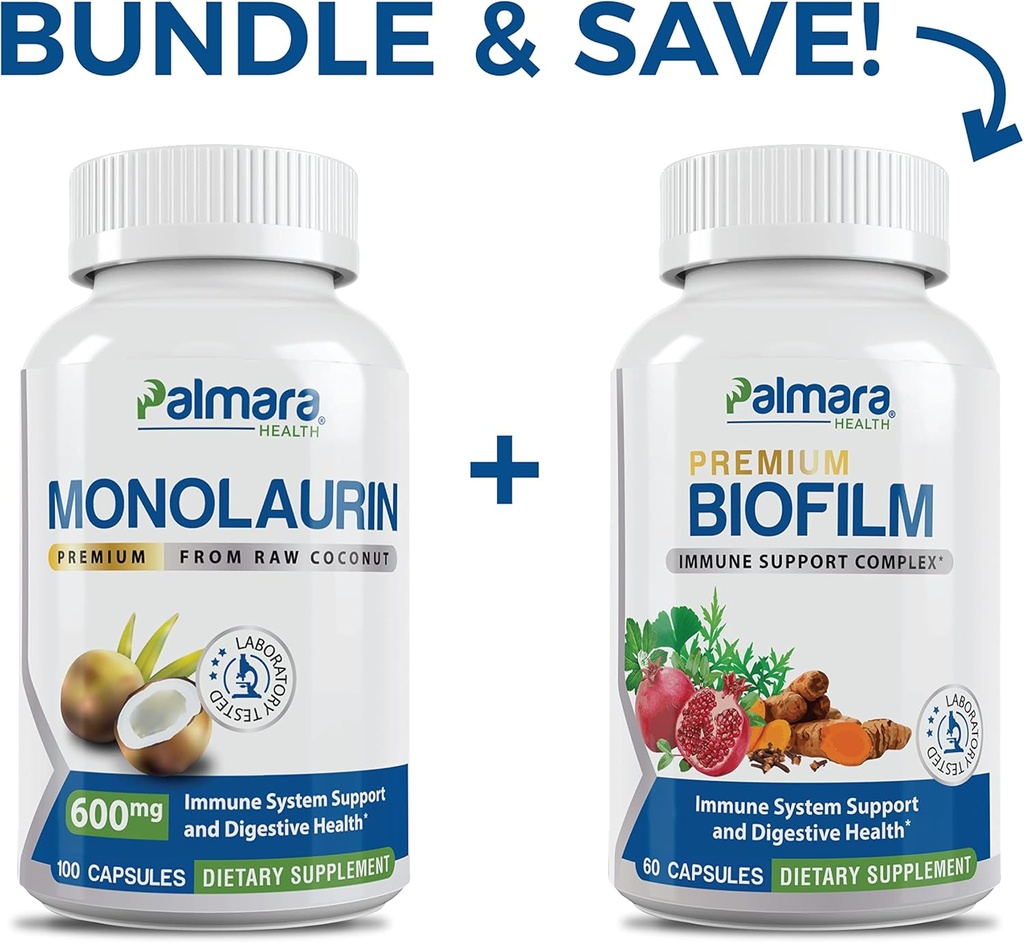 Palmara Health Premium Monolaurin 600mg + Biofilm Complex 2