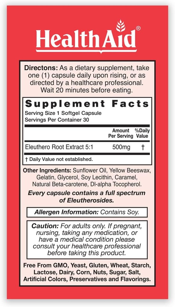 HealthAid Sibergin, Siberian Eleuthero, 30ct, Once Daily, Soft Gel Capsules Helps Combat Stress and Fatigue, Promotes Stamina and Endurance 4