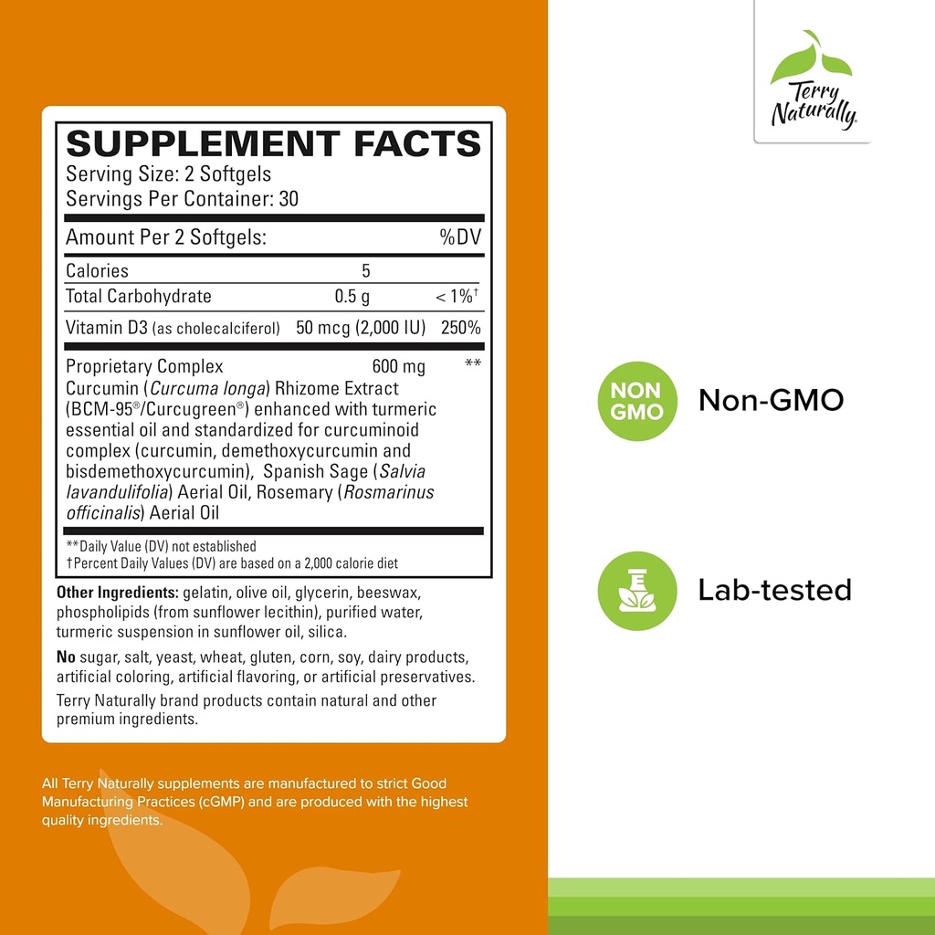 Terry Naturally CuraMed Brain - Dietary Supplement to Support Clarity & Focus - Brain Health Supplement with Curcumin & Turmeric Essential Oil to Aid Concentration - 60 Softgels (2 Pack) 3