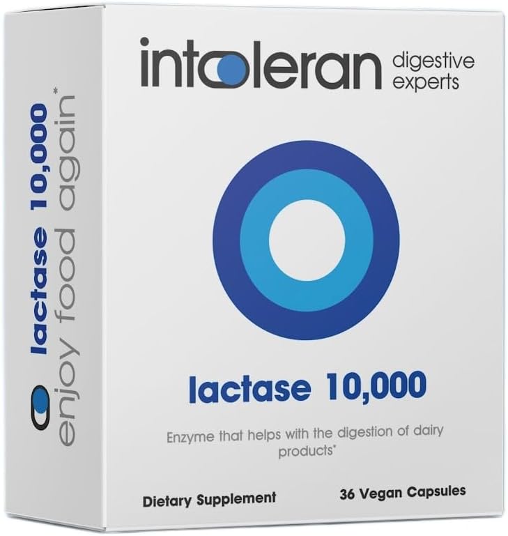 Intoleran Lactase 10,000 Digestive Enzymes - 36 Capsules | Supplement for Lactose Intolerance | Lactase Enzyme That Helps Digest Dairy & Lactose | High Dosed & Fast Acting | Pure & Vegan | Low FODMAP 2