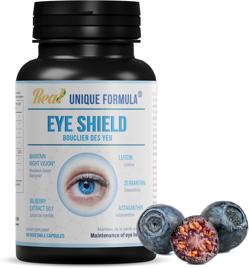 Eye Shield Supplement with Bilberry, Lutein, Zeaxanthin, Astaxanthin, and Beta-Carotene - Supports Dry Eyes, Vision Health, and Night Vision (90 Capsules) 2