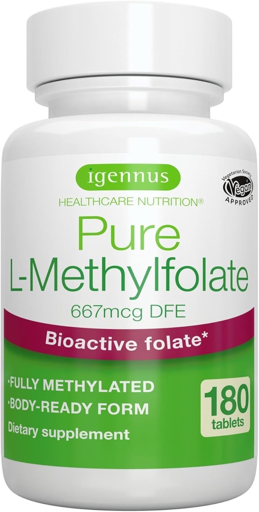 Igennus Pure Methyl Folate 400 mcg, 180 Tablets, Clean Label, Methylated Form of Folic Acid 5-MTHF (Vitamin B9), Vegan, Suitable for Pregnancy, One-a-Day, 6 Month Supply 2