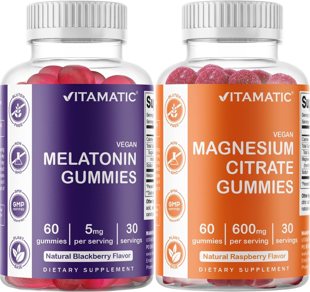 Vitamatic Magnesium Gummies & Melatonin Gummies Combo - 60 Count Each 2