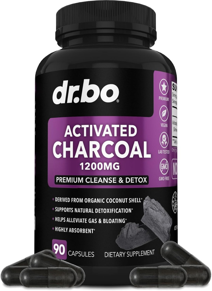 Activated Charcoal Capsules Cleanse Detox - 1200mg Organic Coconut Charcoal Pills for Stomach Gas and Bloating Relief for Men Women Kids - Active Capsules Powder Binder Activated Supplements for Gut 2