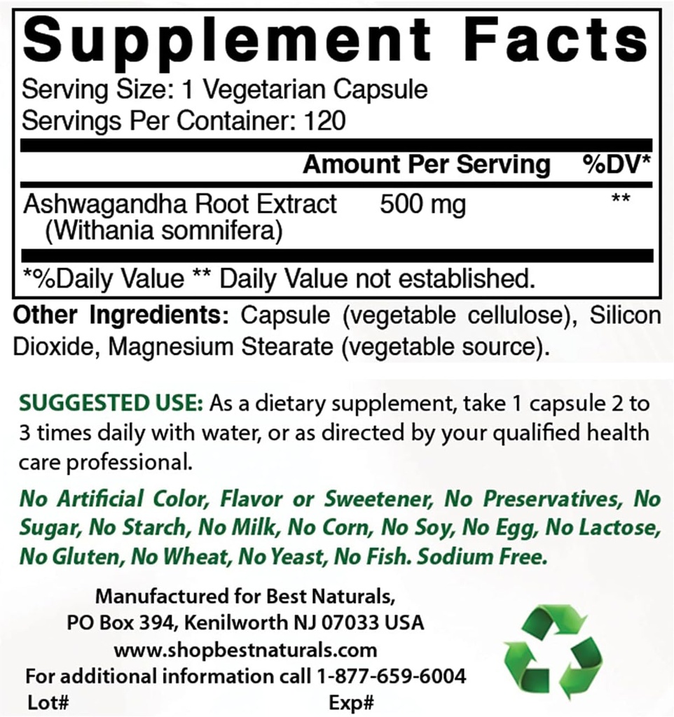 Best Naturals Berberine 500mg & Ashwagandha Extract 500 Mg 3