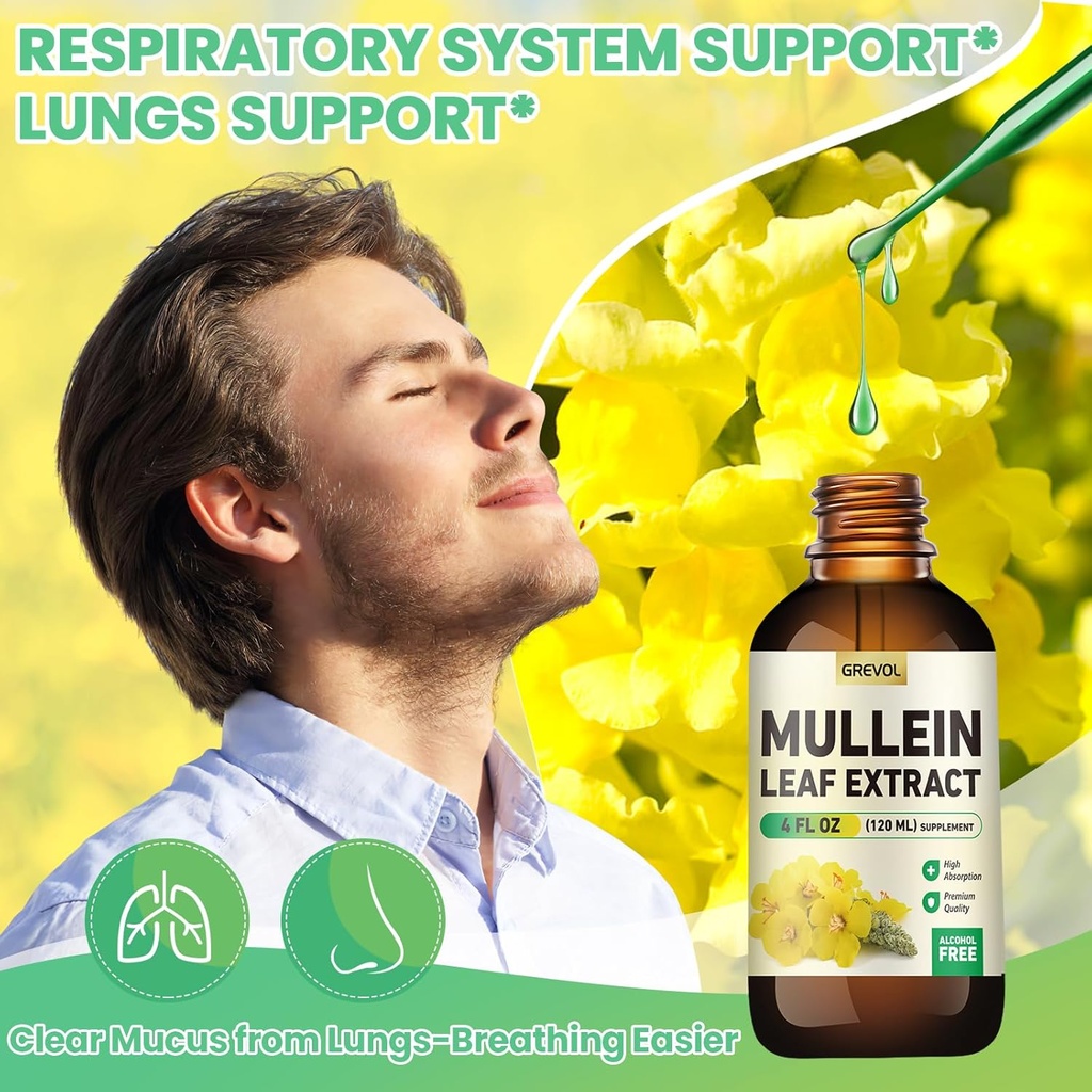 Mullein Drops for Lungs Supplement: Organic Mullein Leaf 30:1 Extract Tincture with Chlorophyll - Herbal Supplement Support Lung Cleanse & Respiratory Function - Non-GMO, Vegan - 4 Fl Oz 5