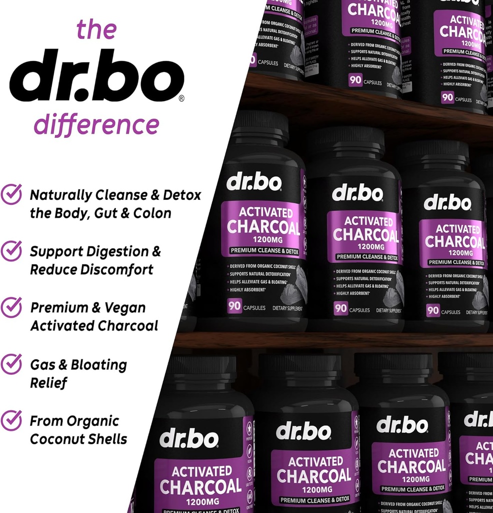 Activated Charcoal Capsules Cleanse Detox - 1200mg Organic Coconut Charcoal Pills for Stomach Gas and Bloating Relief for Men Women Kids - Active Capsules Powder Binder Activated Supplements for Gut 5