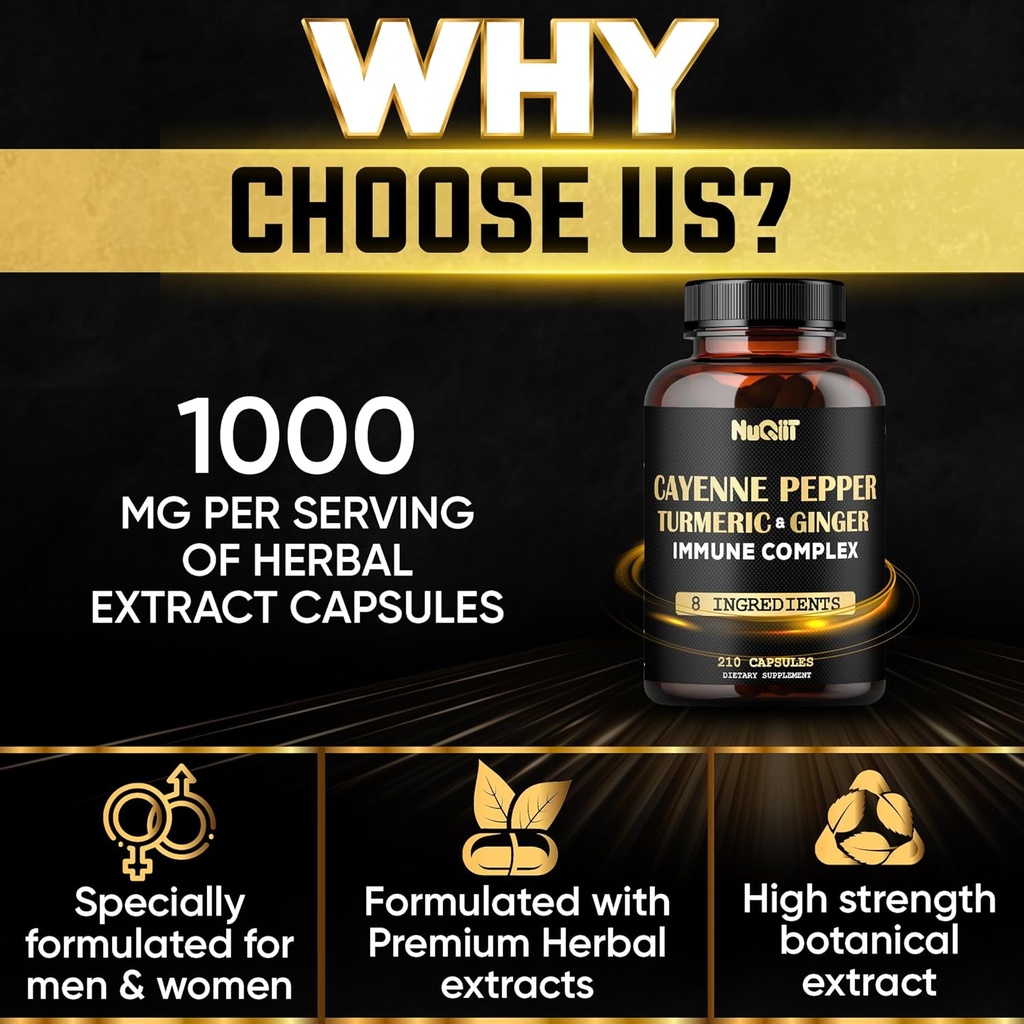 210 Pills - Cayenne Pepper Capsules Organic with Turmeric, Ginger, Immune Support Complex as Elderberry, Echinacea, Garlic Bulb - Digestion, Heart Health & Body Management 5