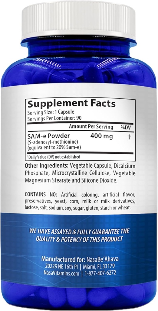 SAM-E Supplement 400mg | Easy Absorption S-Adenosyl-L-Methionine SAM-e 400mg for Bone and Mood Support Supplement | Made in The USA Non-GMO and Gluten Free (90 Day Supply) 3