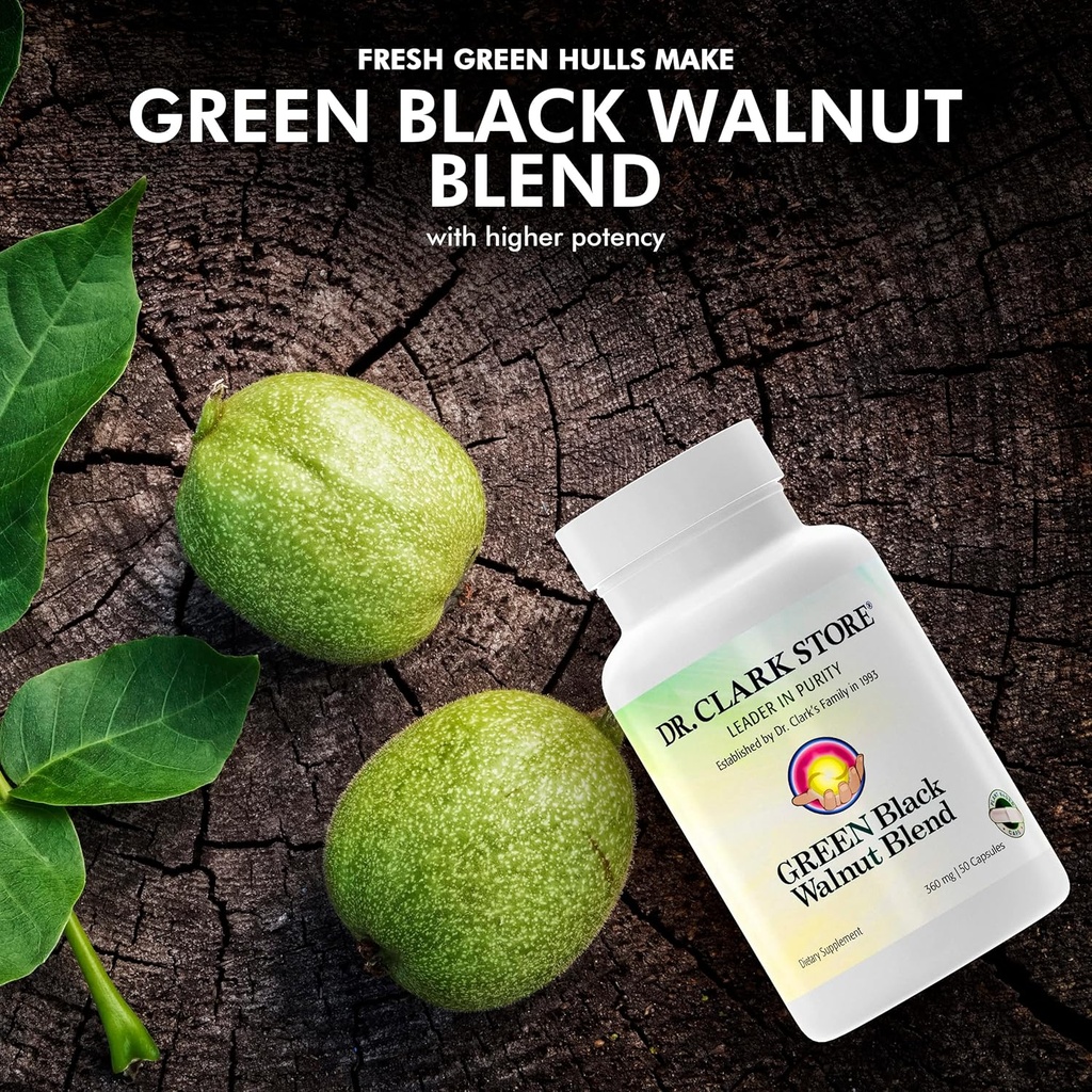 Dr Clark Green Black Walnut Blend - Freeze Dried Hull Dietary Supplement, Extra Strength Formula from All Natural Walnuts, Supports Healthy Intestinal Environment, 360mg, 50 Gelatin Capsules 6