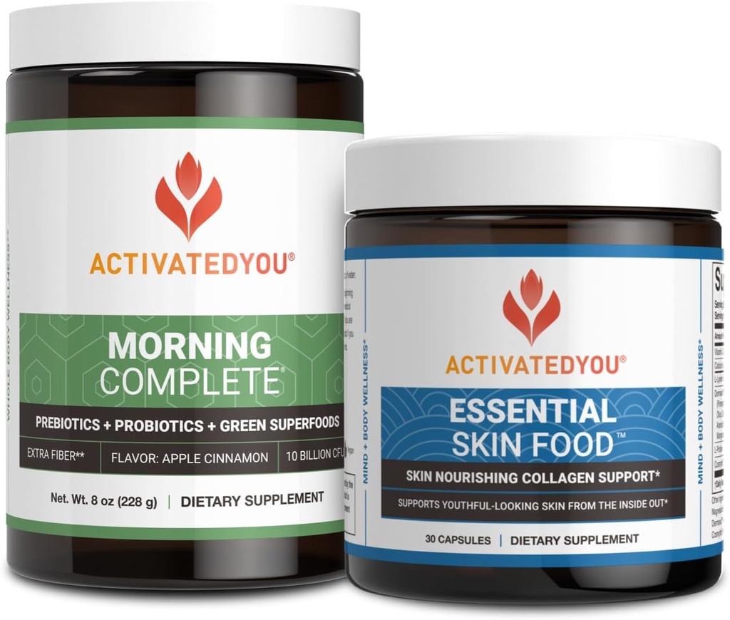 ACTIVATEDYOU Morning Complete Prebiotics, Probiotics, Green Superfoods (Apple Cinnamon) + Essential Skin Food Collagen, Elastin Support, 30 Servings 2