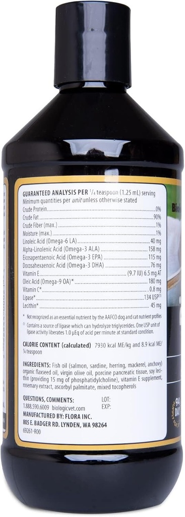 BiologicVET BioFATS - Contains Omegas 3, 6 & 9 - with EPA, DHA & ALA - for Dog & Cat - Skin & Joint Health Support - Includes Fish, Flaxseed & Olive Oil - 12 fl. oz. 3