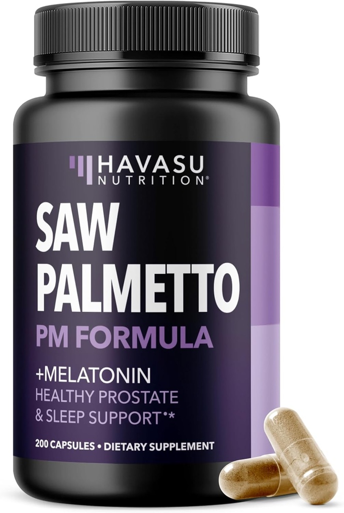 Saw Palmetto PM for Men with Melatonin 3mg - Night Time Prostate Health Supplement for Bladder and Sleep Support - Reduce Urinary Frequency - 200 Count - Vegan, Non-GMO Capsules - Over 6 Month Supply 2