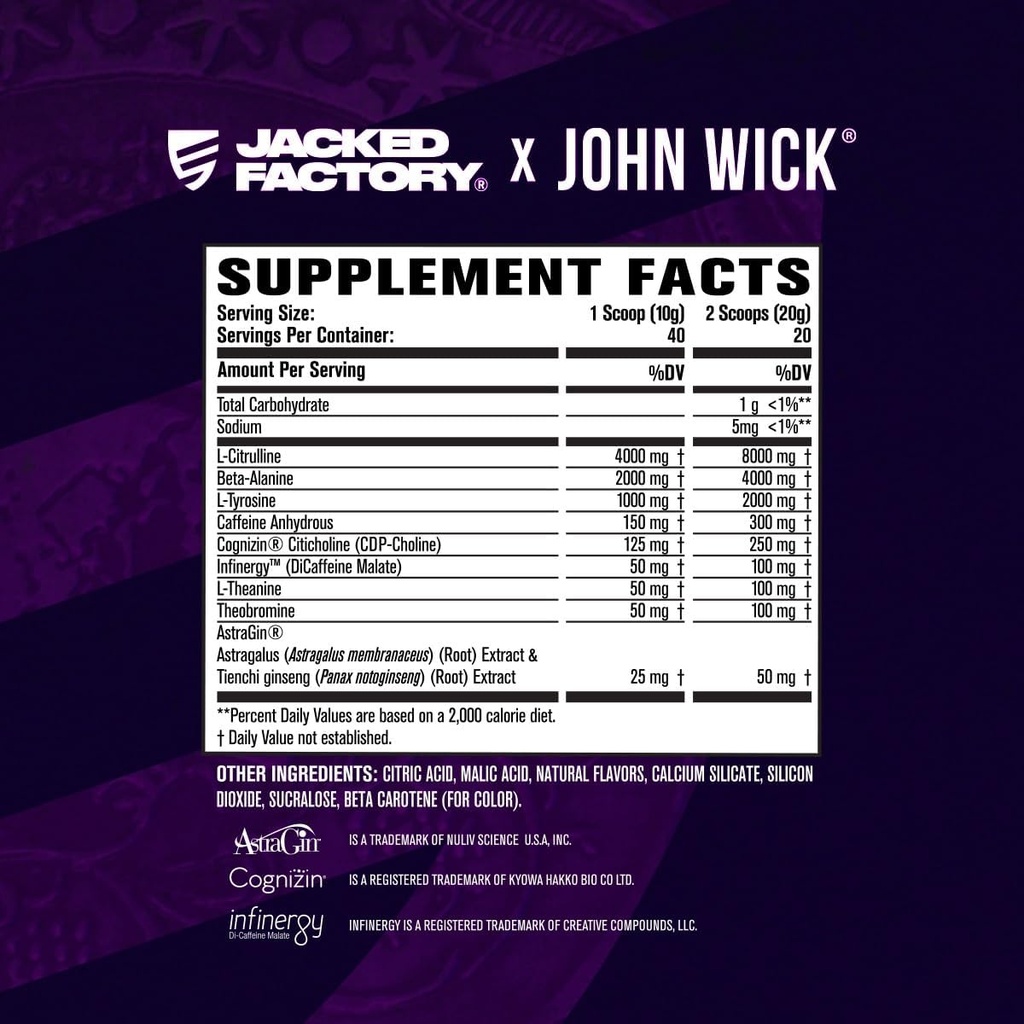 Jacked Factory X John Wick - Wick Mode Pre Workout Powder - Intense Energy, Battle-Ready Focus, Unstoppable Commitment, and Sheer Will - 40 Servings, Last Tropical Sunrise 6