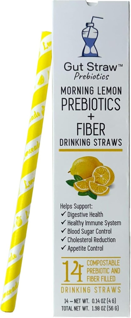 Gut Straw Morning Lemon Water Straw - A Serving of Prebiotic Fiber and Half a Lemon Inside Each Infused Drinking Straw 2