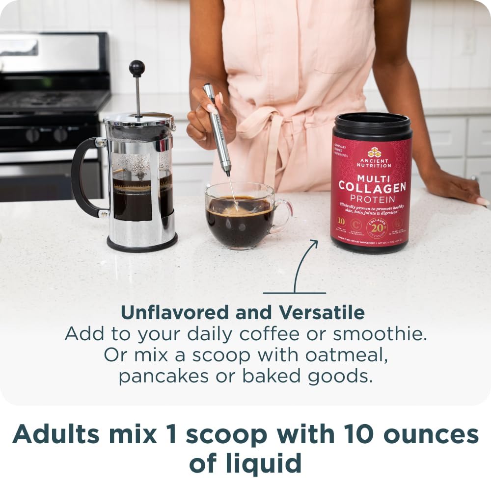 Ancient Nutrition Collagen Peptides Powder, Multi Collagen Protein, Women & Men, Vitamin C, Probiotics, Hydrolyzed Collagen, Supports Skin, Joints, Gut Health, Unflavored, 40 Servings 6