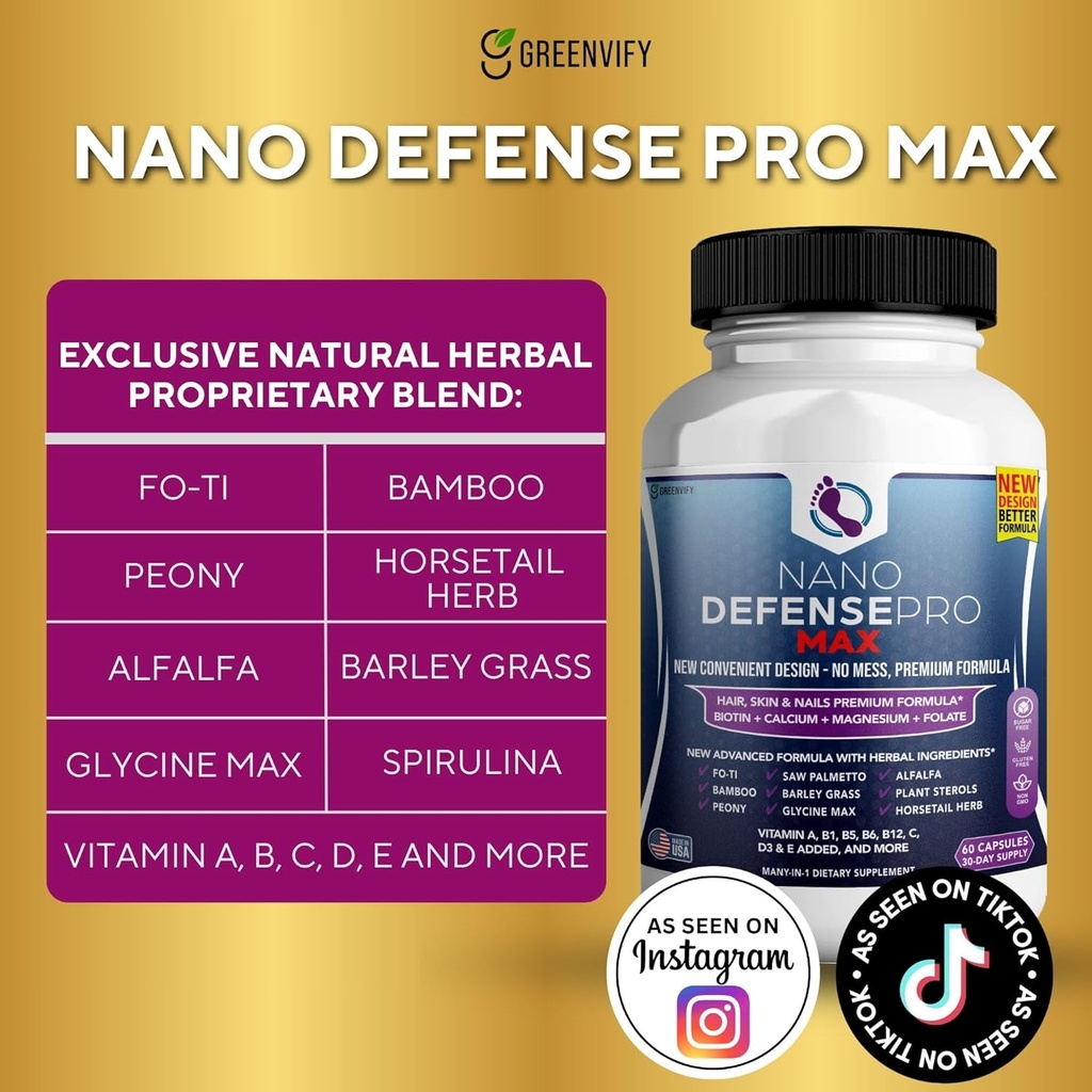 Nano Defense Pro Max Hair Skin and Nails Supplement, Biotin Calcium Magnesium Complex, 60 Capsules, 30-Day Supply (5) 4
