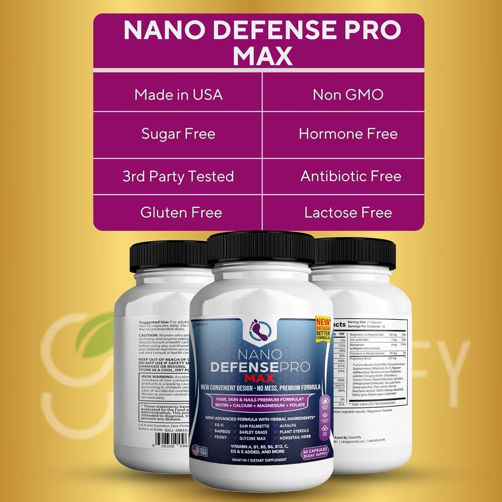 Nano Defense Pro Max Hair Skin and Nails Supplement, Biotin Calcium Magnesium Complex, 60 Capsules, 30-Day Supply (5) 6