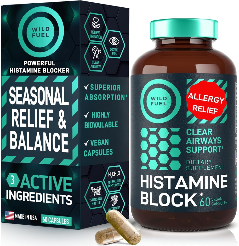 WILD FUEL Histamine Block Supplements and Vegan Probiotic Plus B12 Allergy Support and Digestive Health Bundle 3