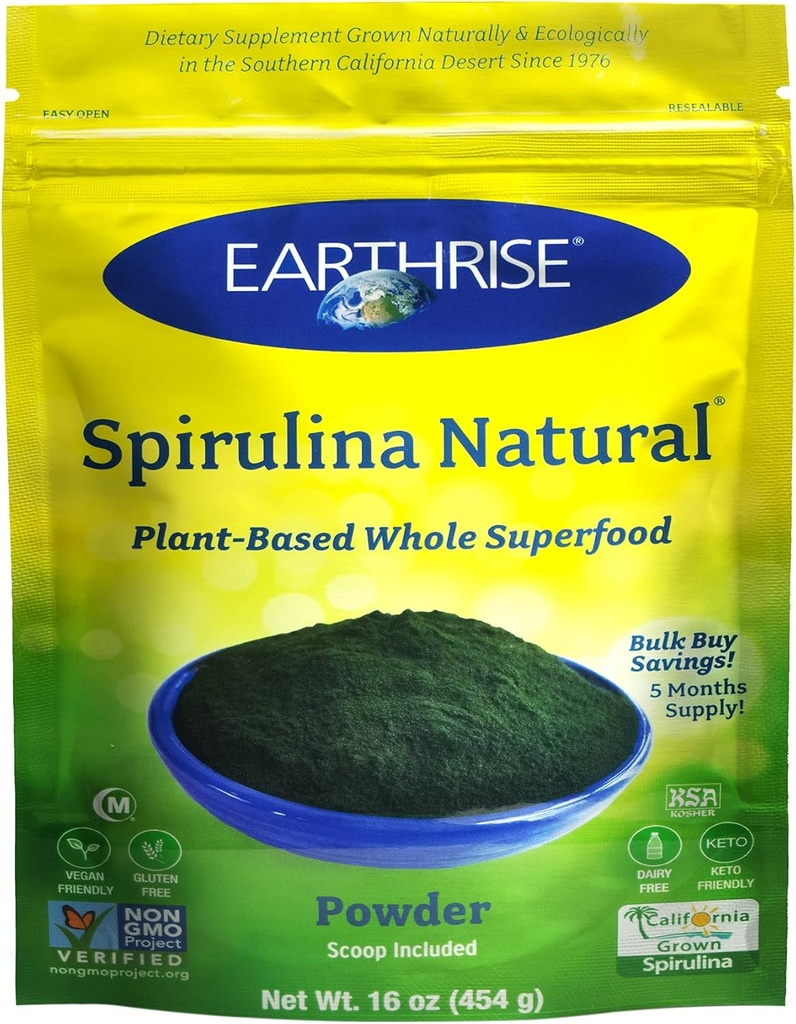 Earthrise Spirulina Natural Powder 16oz, Natural Premium Spirulina from California- Vegan, Gluten Free, Keto Friendly, Non -GMO Super Food high in Vitamins & Minerals. (1 LB) 2