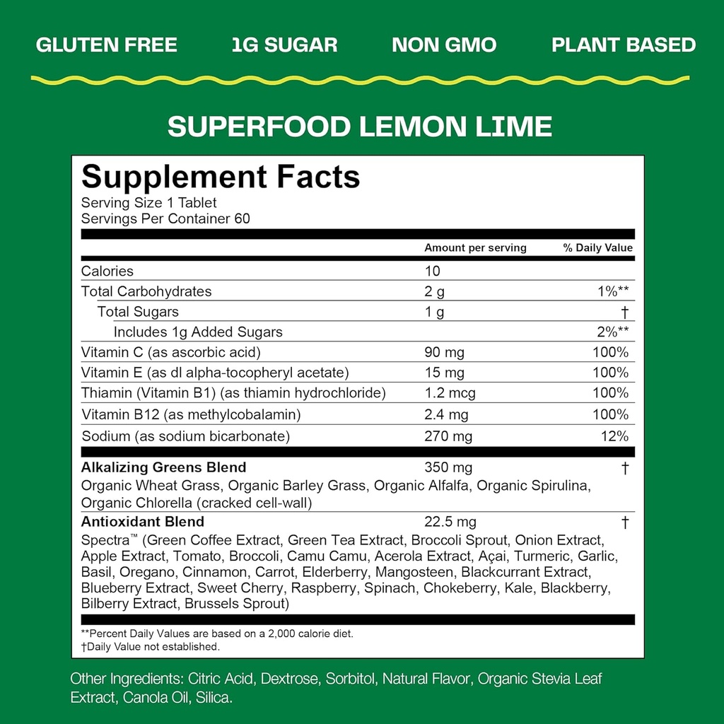 Amazing Grass Effervescent Tablets: Green Superfood Water Flavoring Tablet with Antioxidants & Alkalizing Greens, Lemon Lime, 60 Count 6