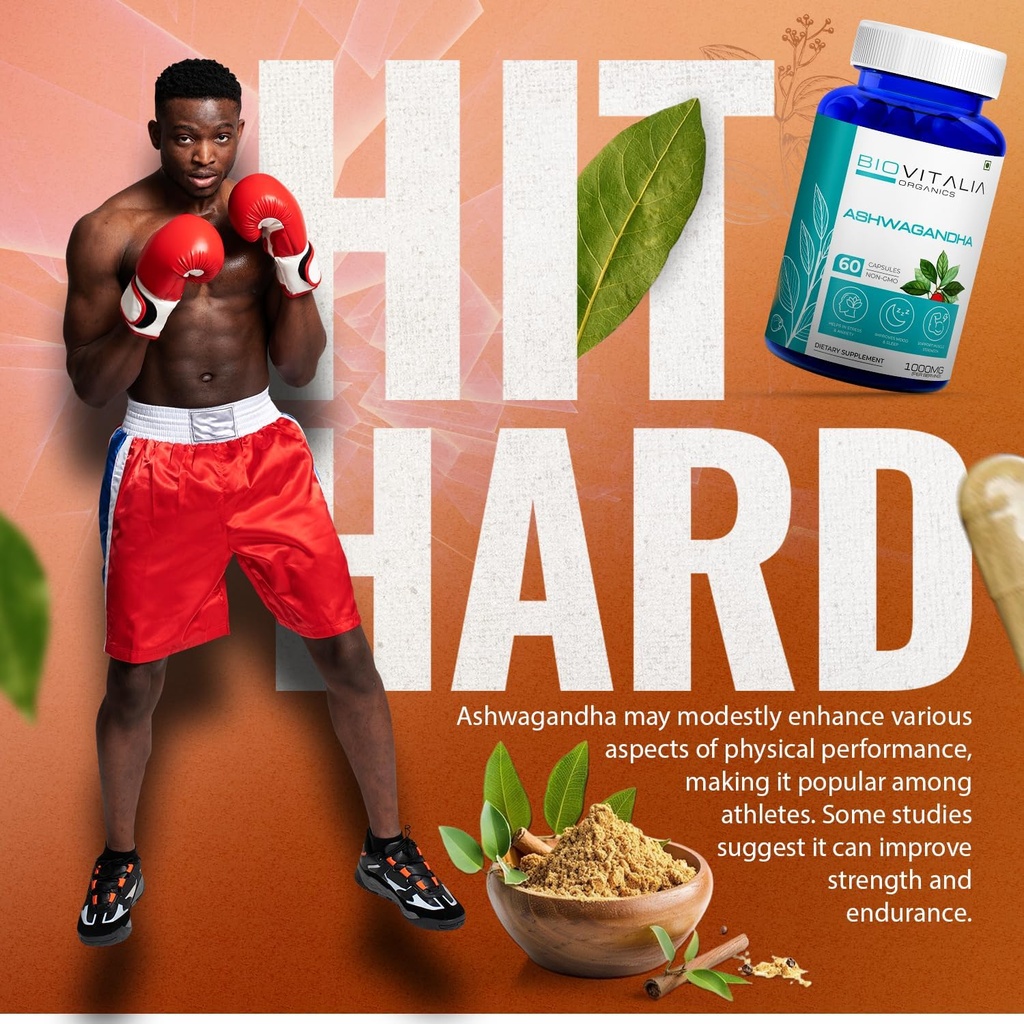 Natural Ashwagandha Capsules 1000mg Herbal Sleep Aid Supplement for Men & Women Adults, Helps Fight Stress Support Energy & Mood, Promote Mind Restfulness - 60 Vegan Capsule 6