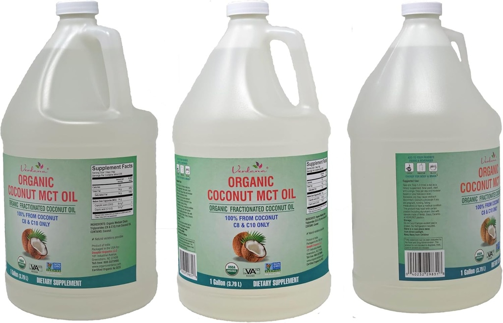 Verdana USDA Certified Organic Coconut MCT Oil –Fractionated Coconut Oil – No Palm Kernel Used – Kosher, Food Grade, Non-GMO – Great for Keto and Paleo Diets – 1Gallon 3