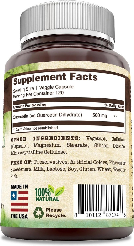 Quercetin 500 mg 120 Veggie Capsules Supplement | Non-GMO | Gluten Free | Made in USA 4