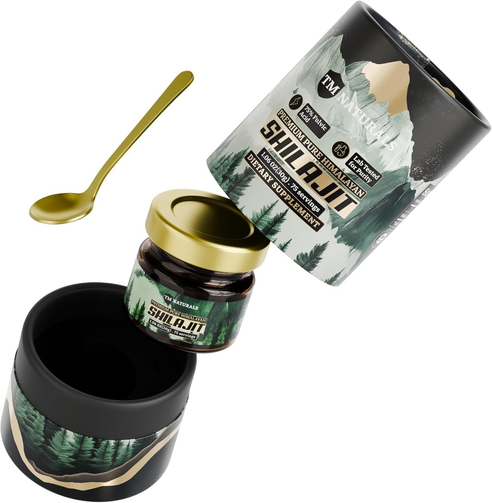 Shilajit Resin - 75% Fulvic Acid, 85+ Trace Minerals, Supports Vitality & Stamina - Includes Steel Spoon, 30g, Lab Tested for Purity 2