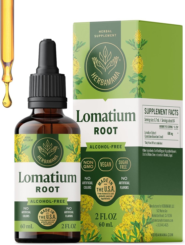 HERBAMAMA Lomatium Root Tincture - Vegan Lomatium Dissectum Extract for Lung Detox & Cleanse - Non-GMO, Alcohol & Sugar-Free Respiratory Lung Support Supplement, 28-Day Supply 2