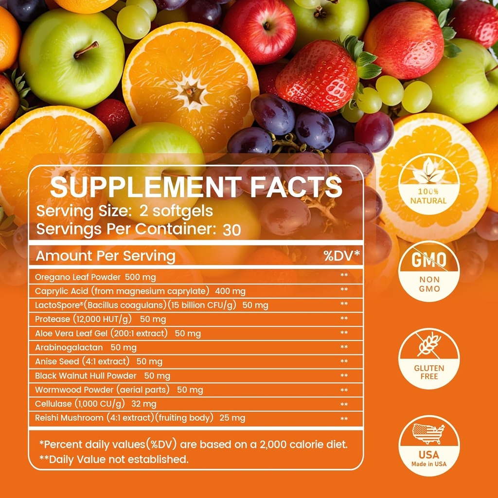 11-in-1 Candida Cleanse, Advanced Candida Cleanse Detox for Women & Men, Candida Support Supplement with Oregano, Caprylic Acid, Probiotics & Herbal Extracts, 60 Softgels 3