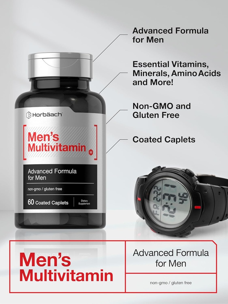 Horbäach Mens Multivitamin | 60 Caplets | Advanced Formula | with Vitamin C, D, Magnesium, Minerals & More | Non-GMO & Gluten Free Supplement 5