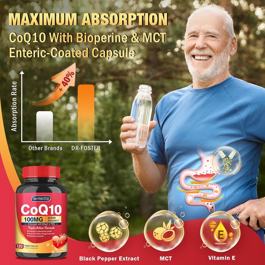 CoQ10 100mg with PQQ & Shilajit - High Absorption Coenzyme Q10 Supplement Enhances Mitochondrial, Powerful Antioxidant for Heart Health & Energy-Production, 120 Veggie Capsules 5