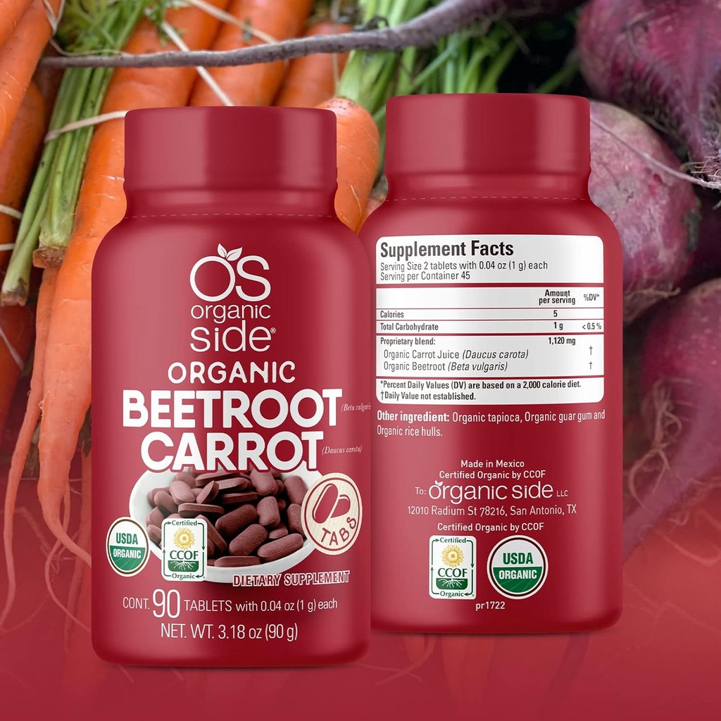 | Beetroot & Carrot Tablets | 100% Pure Organic | 90 Count | 1,120 mg | USDA Certified | Non-GMO, Plant-Based for Heart Health & Energy Boost 5
