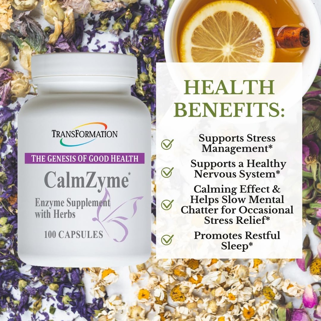 Transformation The Genesis of Good Health Enzymes CalmZyme Supplement with Enzymes & Herbal Blend, Maximize Digestion of Nutrients, Production of Energy & Aid in Immune Support, 100 Capsules 3