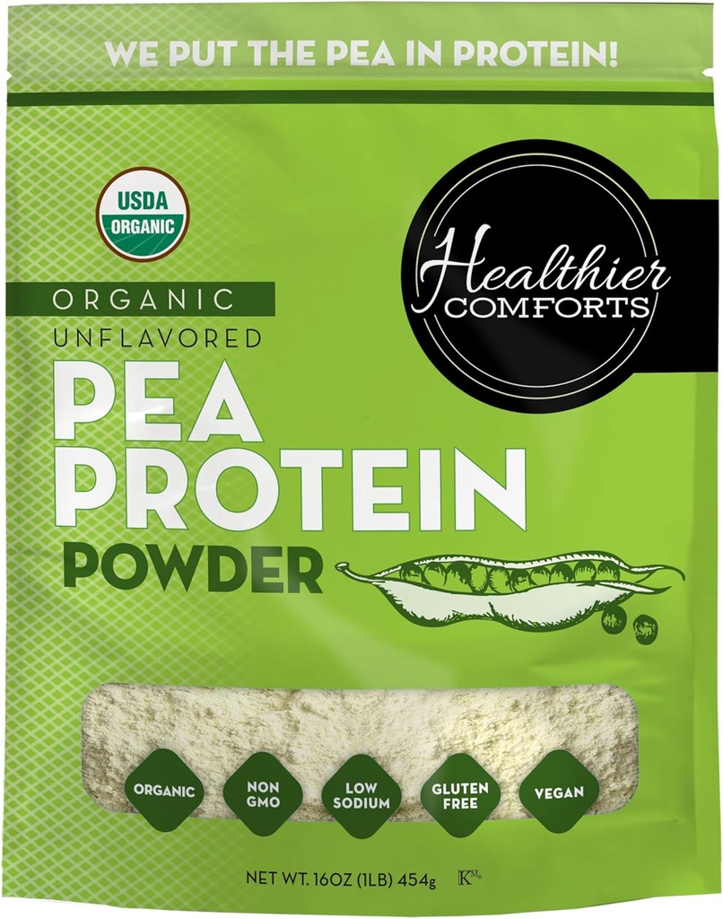 Healthier Comforts Unflavored Pea Protein Powder - Low Sodium (1 lb.) | USA Grown and Processed | 100% Plant Based Protein Powder | Kosher, Gluten Free, Non-GMO, Keto Friendly (16oz) 2